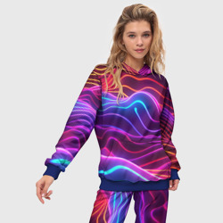 Женский костюм с толстовкой 3D Цветные неоновые волны - фото 2