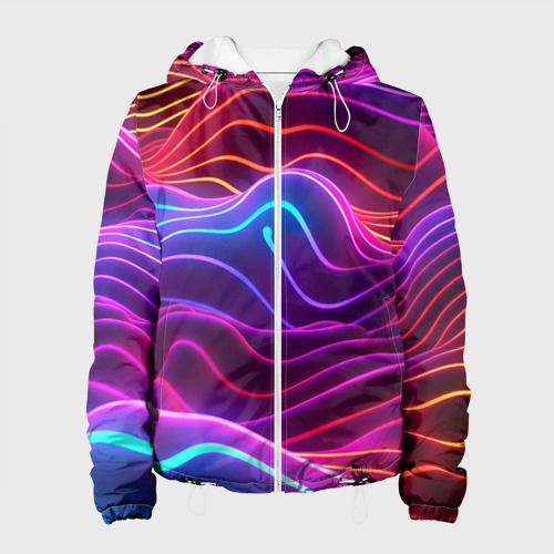 Женская куртка 3D Цветные неоновые волны, цвет белый