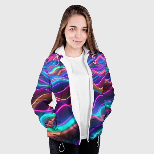 Женская куртка 3D Синие и фиолетовые волны, цвет белый - фото 4