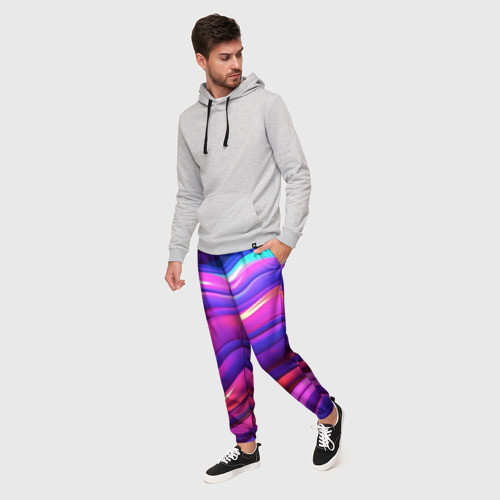 Мужские брюки 3D Неоновые волны, цвет 3D печать - фото 3