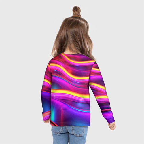 Детский лонгслив 3D Неоновые светящиеся волны, цвет 3D печать - фото 6