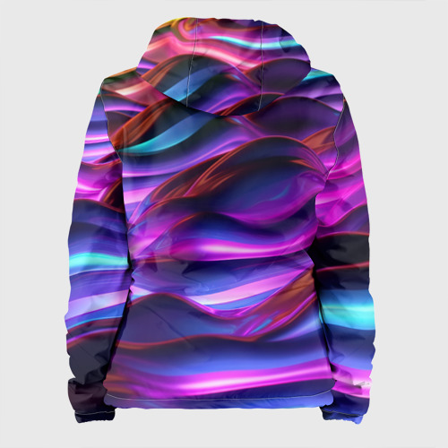Женская куртка 3D Неоновые синие и фиолетовые волны, цвет черный - фото 2