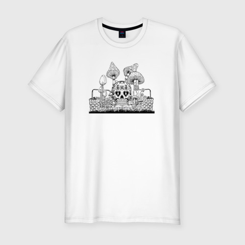 Мужская приталенная футболка из хлопка с принтом Mushrooms, вид спереди №1