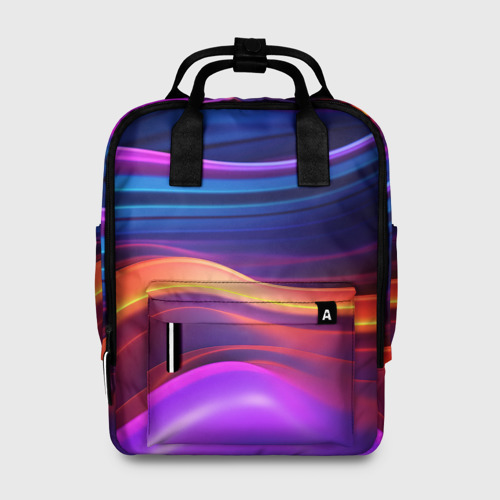 Женский рюкзак 3D с принтом Волнистые неоновые линии, вид спереди #2