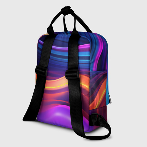 Женский рюкзак 3D с принтом Волнистые неоновые линии, вид сзади #1
