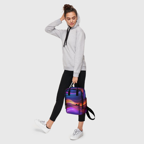 Женский рюкзак 3D с принтом Волнистые неоновые линии, фото #4