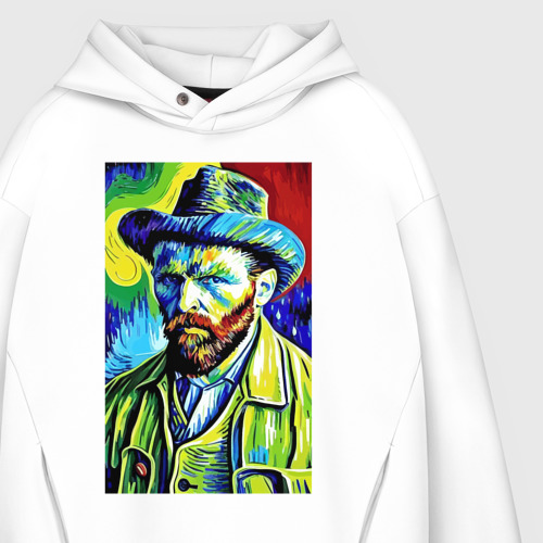 Мужское худи Oversize хлопок Vincent Van Gogh - self-portrait, цвет белый - фото 4