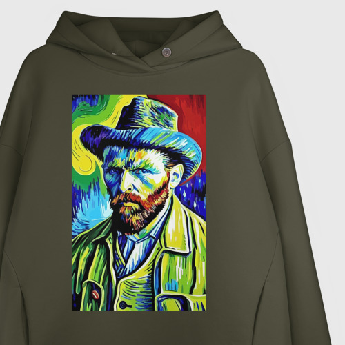 Женское худи Oversize хлопок Vincent Van Gogh - self-portrait, цвет хаки - фото 3