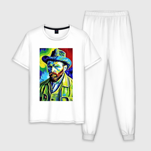 Мужская пижама хлопок с принтом Vincent Van Gogh - self-portrait, вид спереди #2