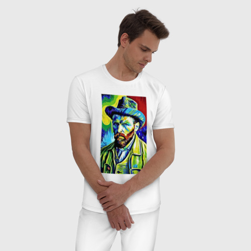 Мужская пижама хлопок с принтом Vincent Van Gogh - self-portrait, фото на моделе #1