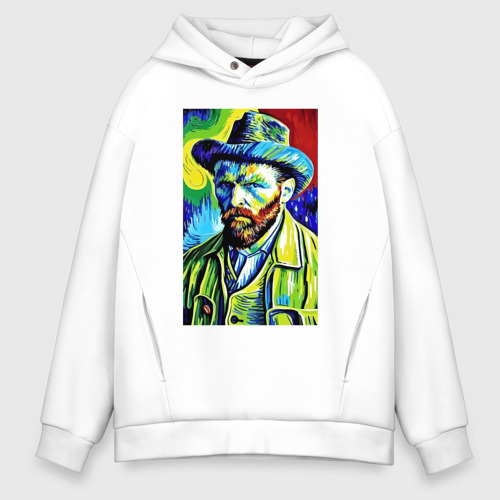 Мужское худи Oversize хлопок Vincent Van Gogh - self-portrait, цвет белый