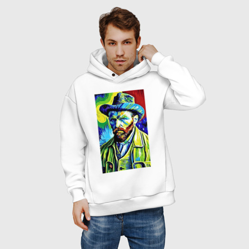 Мужское худи Oversize хлопок Vincent Van Gogh - self-portrait, цвет белый - фото 3