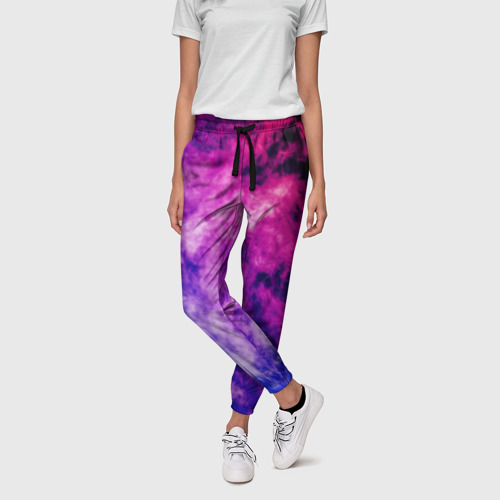 Женские брюки 3D с принтом Неоновый дым в динамике, фото на моделе #1