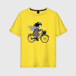 Девушка на велосипеде – Женская футболка хлопок Oversize с принтом купить со скидкой в -16%
