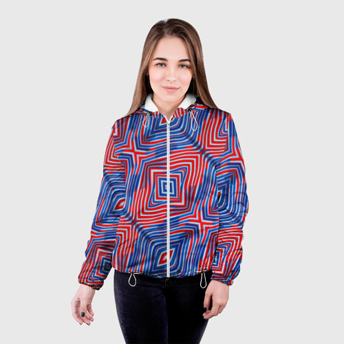 Женская куртка 3D Красно-синие абстрактные полосы, цвет белый - фото 3