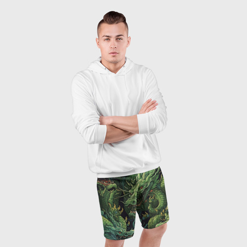 Мужские шорты спортивные с принтом Зеленые драконы: арт нейросети, фото #4