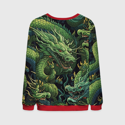 Мужской свитшот 3D Зеленые драконы: арт нейросети, цвет красный - фото 2