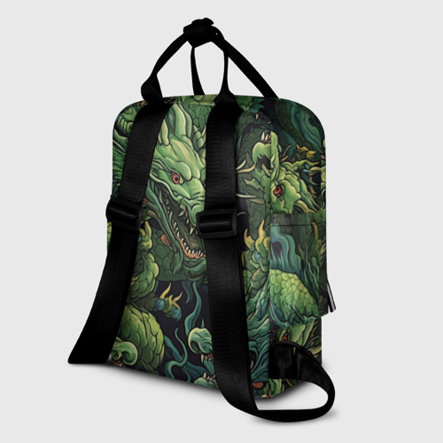 Женский рюкзак 3D с принтом Зеленые драконы: арт нейросети, вид сзади #1