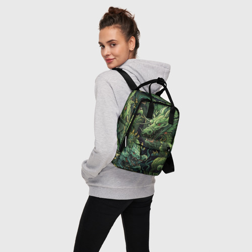 Женский рюкзак 3D с принтом Зеленые драконы: арт нейросети, вид сбоку #3