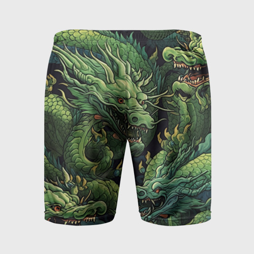 Мужские шорты спортивные с принтом Зеленые драконы: арт нейросети, вид сзади #1