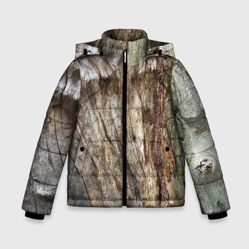Зимняя куртка для мальчиков 3D с принтом Текстура коры дерева платана, вид спереди #2