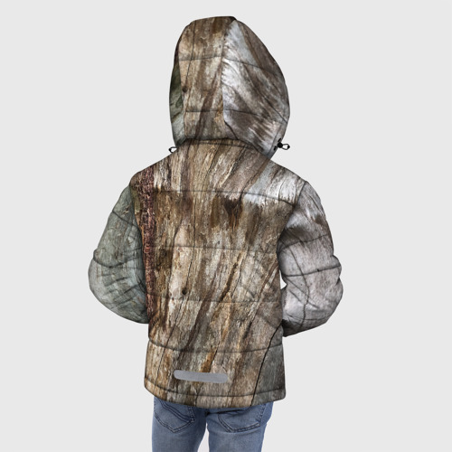 Зимняя куртка для мальчиков 3D с принтом Текстура коры дерева платана, вид сзади #2