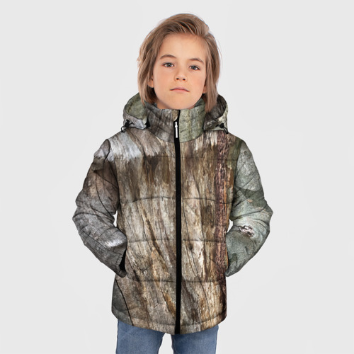 Зимняя куртка для мальчиков 3D с принтом Текстура коры дерева платана, фото на моделе #1