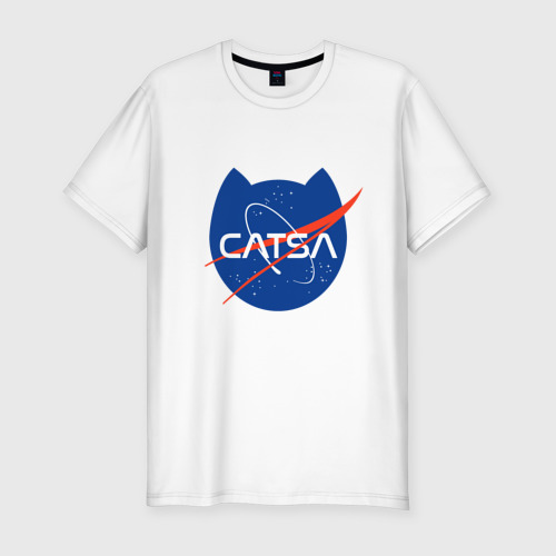 Мужская футболка хлопок Slim Коты - исследователи Космоса, цвет белый