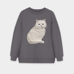 Женский свитшот oversize без начеса хлопок Вышивка Кот
