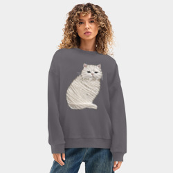 Женский свитшот oversize без начеса хлопок Вышивка Кот - фото 2