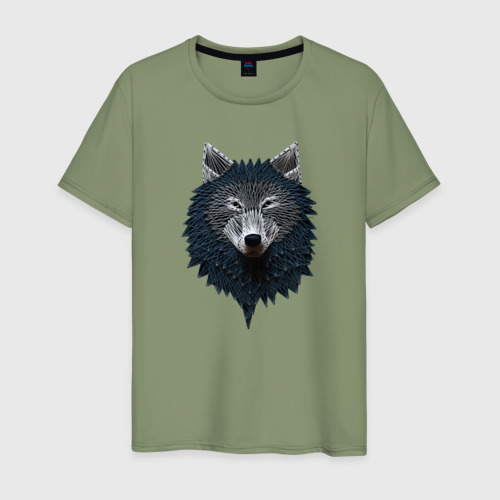 Мужская футболка хлопок Вышивка Волк, цвет авокадо