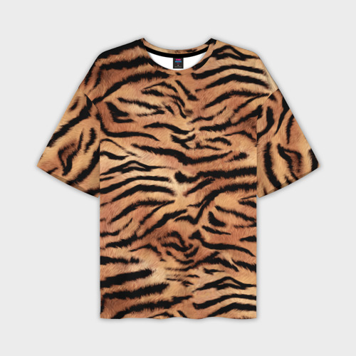 Мужская футболка оверсайз с принтом Полосатая шкура тигра, вид спереди №1