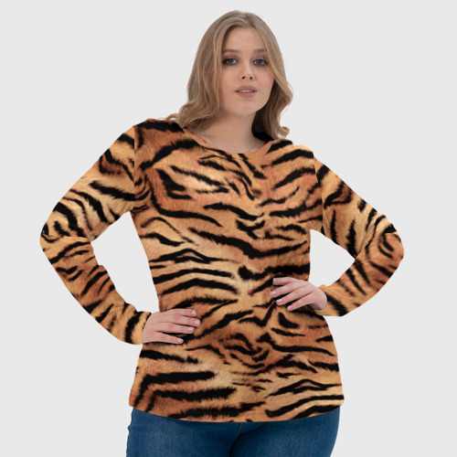 Женский лонгслив 3D с принтом Полосатая шкура тигра, фото #4
