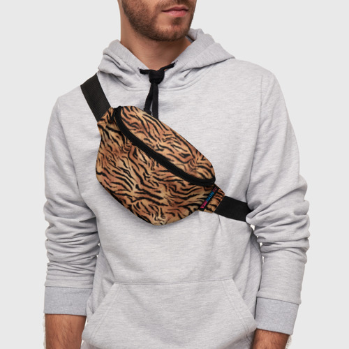 Поясная сумка 3D с принтом Полосатая шкура тигра, фото на моделе #1