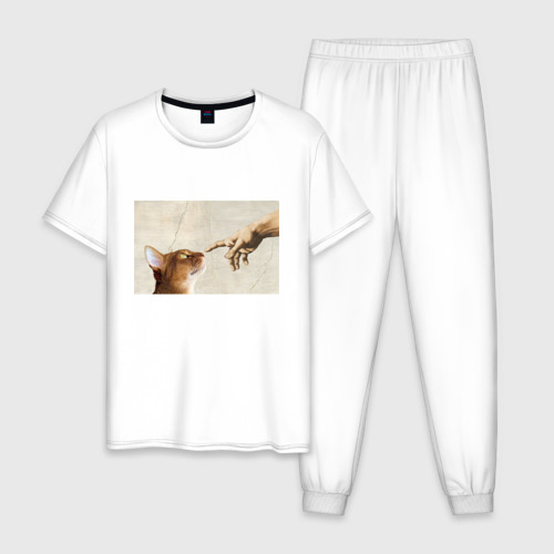 Мужская пижама хлопок Сотворение кота абиссинца, цвет белый