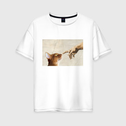 Женская футболка хлопок Oversize Сотворение кота абиссинца