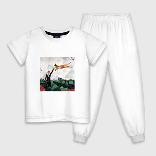 Детская пижама хлопок Марк Шагал: прогулка с котом абиссинцем, цвет белый