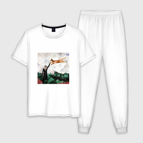 Мужская пижама хлопок Марк Шагал: прогулка с котом абиссинцем, цвет белый