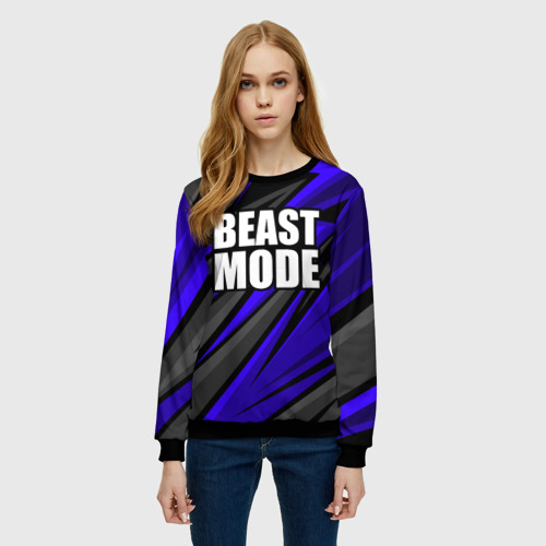 Женский свитшот 3D с принтом Beast mode - синяя униформа, фото на моделе #1