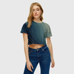 Женская футболка Crop-top 3D Изогнутые линии сине-зеленый - фото 2