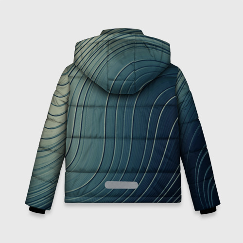 Зимняя куртка для мальчиков 3D с принтом Изогнутые линии сине-зеленый, вид сзади #1
