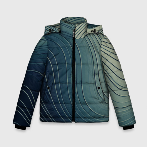 Зимняя куртка для мальчиков 3D с принтом Изогнутые линии сине-зеленый, вид спереди #2
