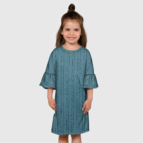Детское платье 3D с принтом Мелкая мозаика бирюзовый полосы, вид сбоку #3