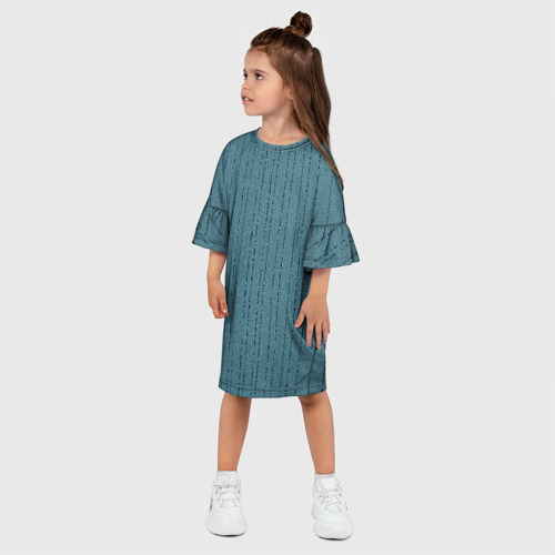 Детское платье 3D с принтом Мелкая мозаика бирюзовый полосы, фото на моделе #1