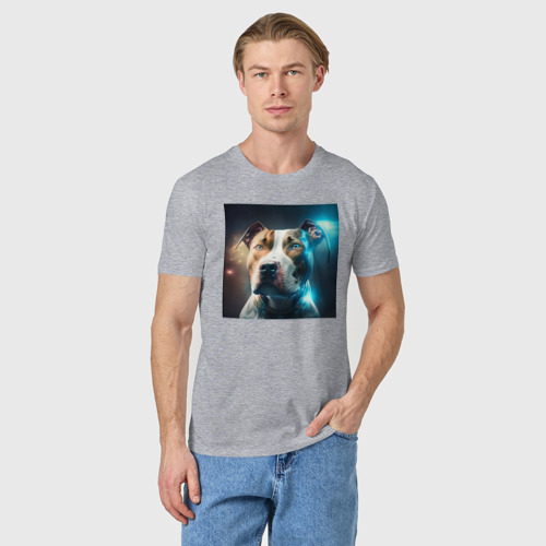 Мужская футболка хлопок Питбуль в стиле футуризм - нейросеть, цвет меланж - фото 3