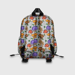 Рюкзак с принтом Stardew valley - pixel mushrooms для ребенка, вид на модели сзади №2. Цвет основы: белый