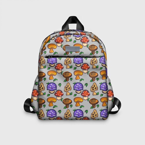 Детский рюкзак с принтом Stardew valley - pixel mushrooms, вид спереди №1