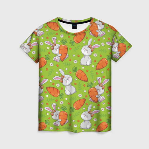 Женская футболка 3D с принтом Летние зайчики, вид спереди #2