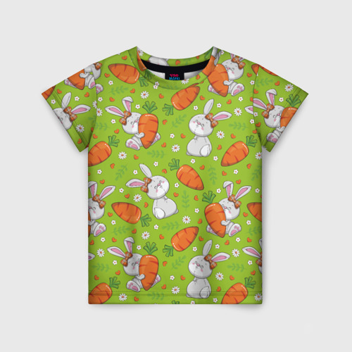 Детская футболка 3D с принтом Летние зайчики, вид спереди #2