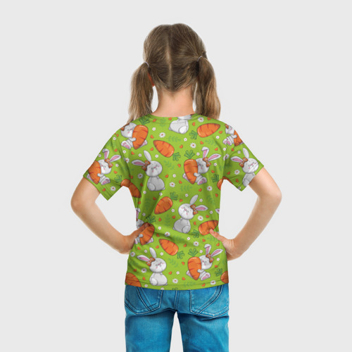 Детская футболка 3D с принтом Летние зайчики, вид сзади #2